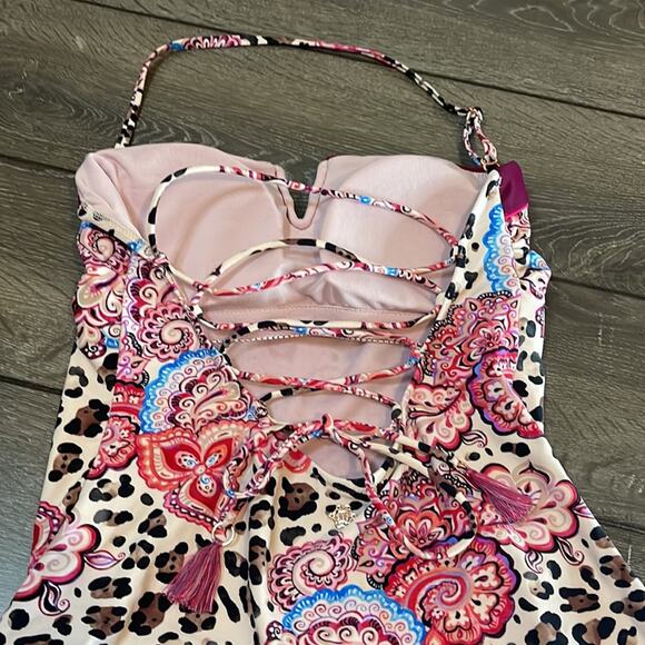 Nanette Lepore Pink Leopard and Paisley Print One Piece Bathing Suit Size 8 NWT - Picture 5 of 8